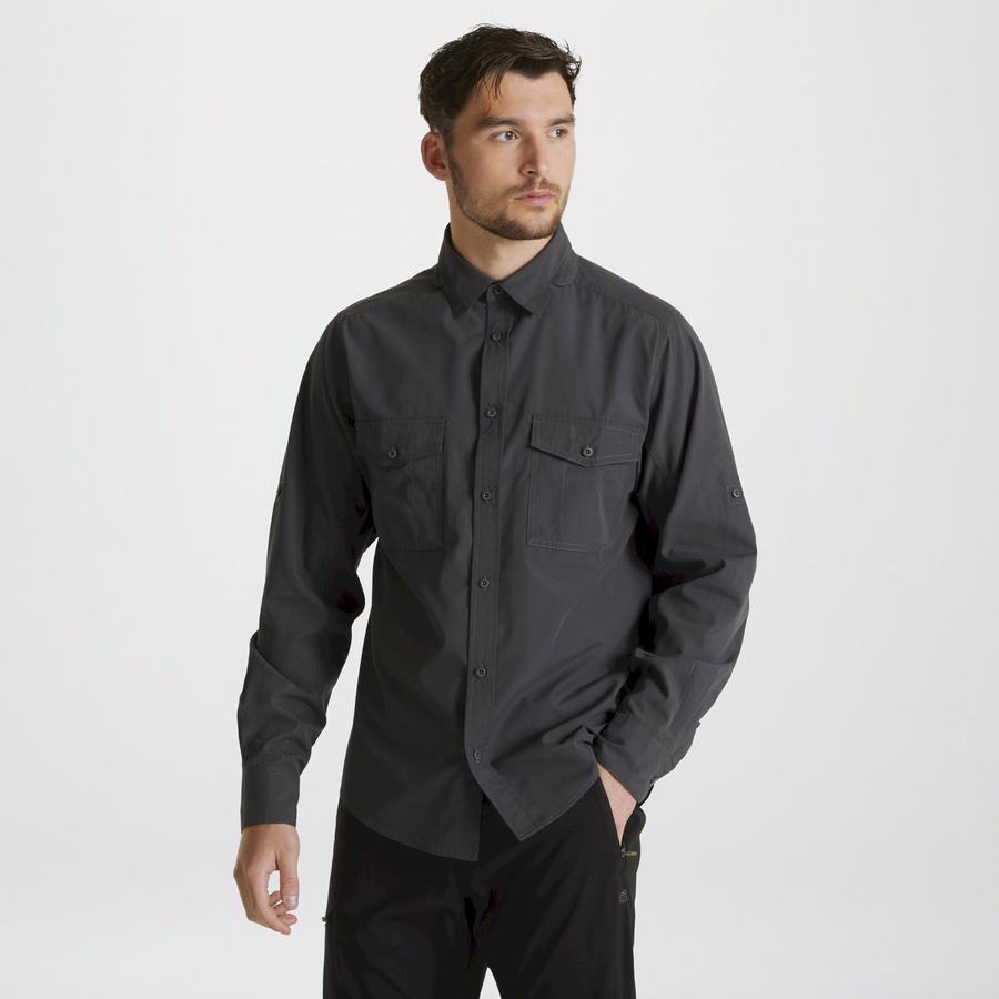 Dark Grey Craghoppers Expert Kiwi Long Sleeved Men's Shirts | SJF5354HR