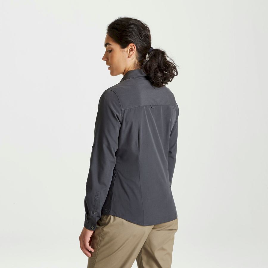 Dark Grey Craghoppers Expert Kiwi Long Sleeved Women's Shirts | TVW9310BO