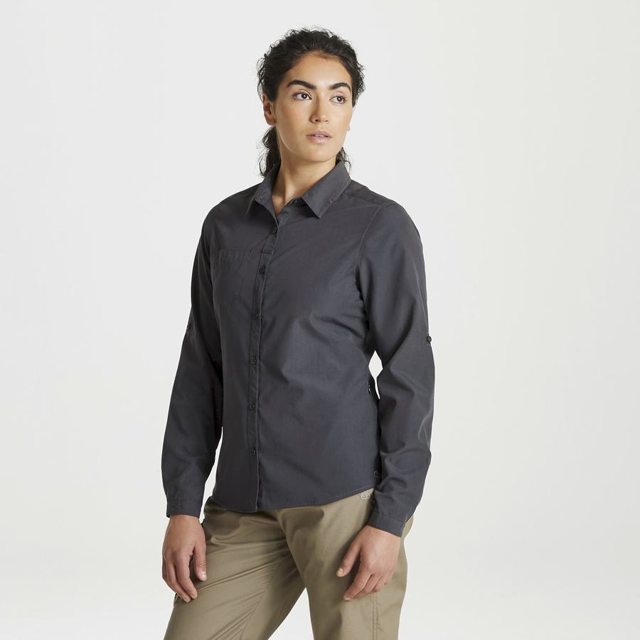 Dark Grey Craghoppers Expert Kiwi Long Sleeved Women's Shirts | TVW9310BO