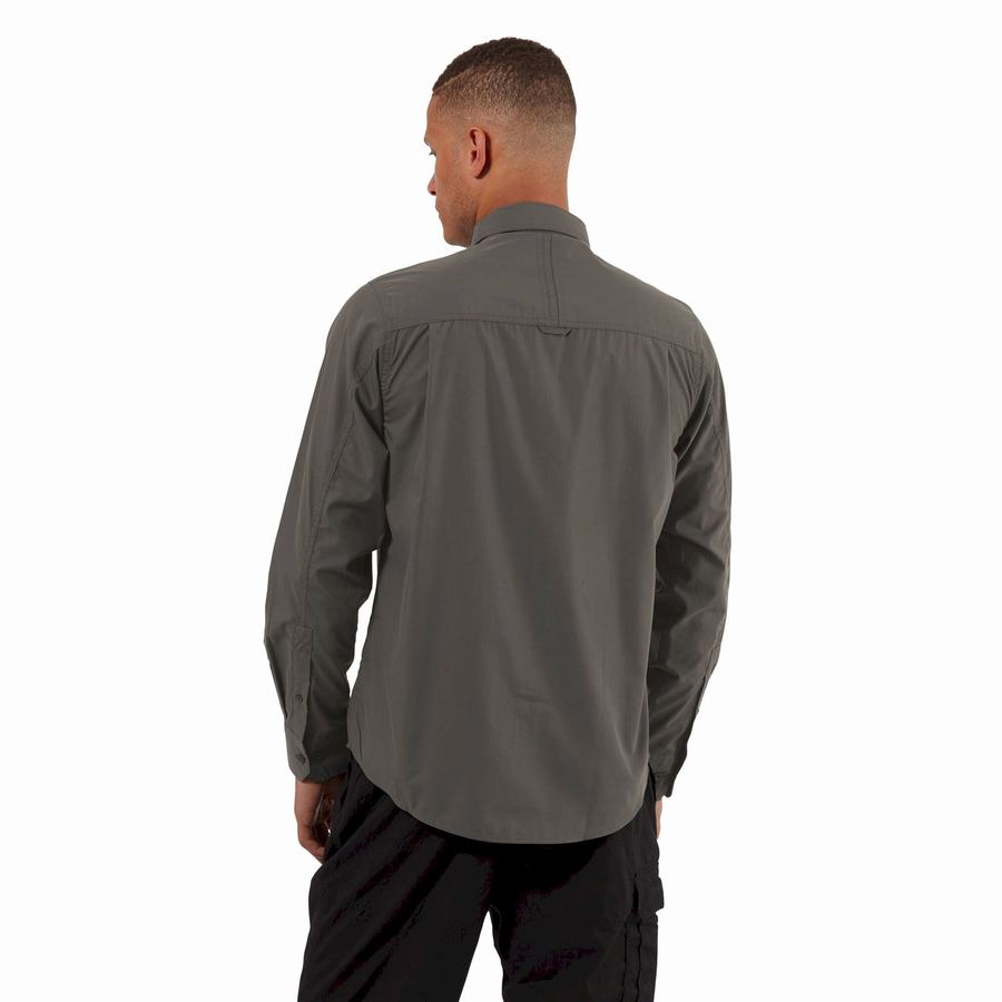 Dark Grey Craghoppers Kiwi Long Sleeved Men's Shirts | HSW4023LU