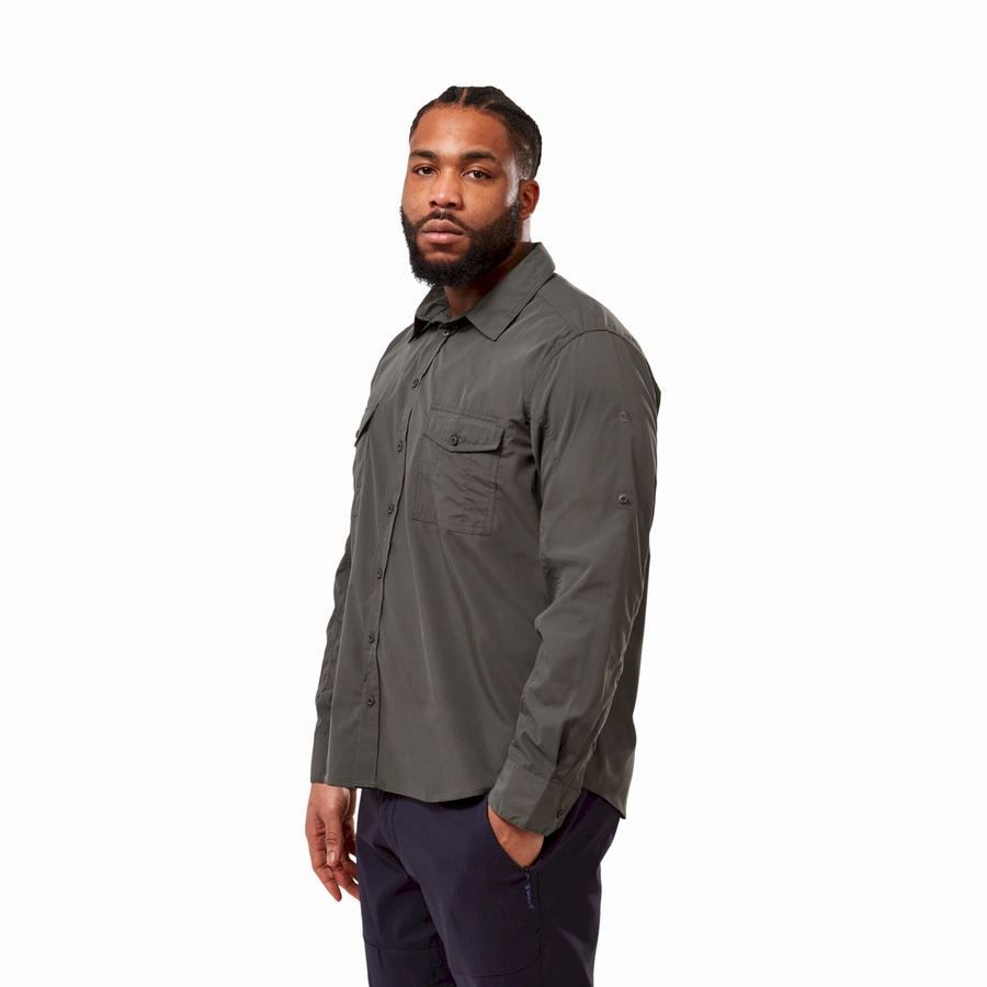 Dark Grey Craghoppers Kiwi Long Sleeved Men's Shirts | HSW4023LU