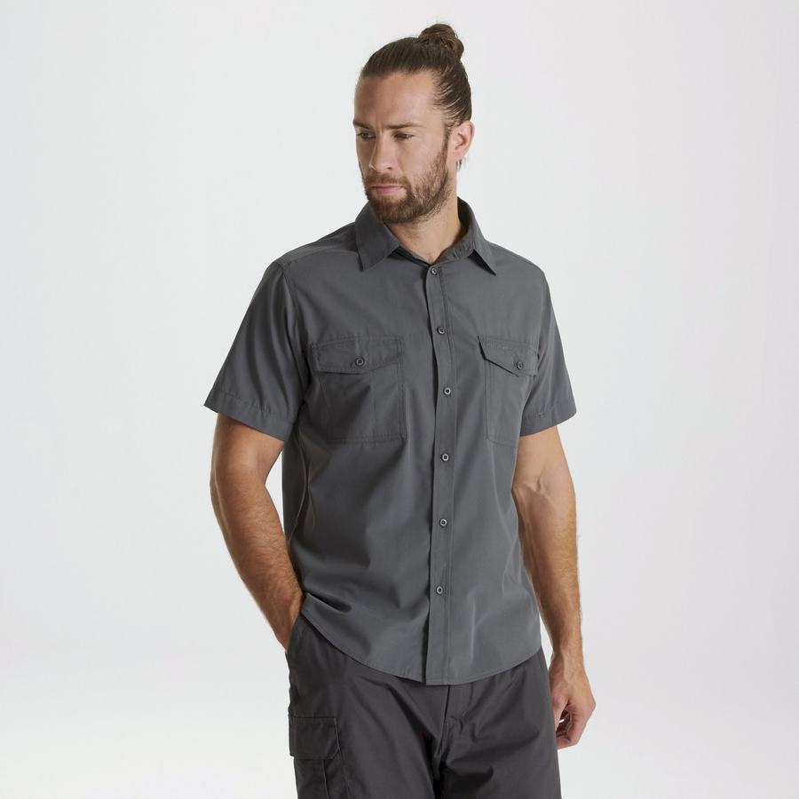 Dark Grey Craghoppers Kiwi Short Sleeved Men's Shirts | ZHI6648CO