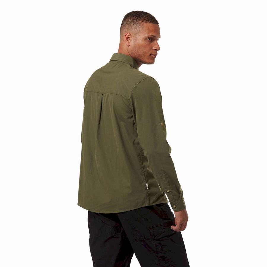 Dark Khaki Craghoppers Kiwi Boulder Long Sleeved Men's Shirts | YEL5485WJ