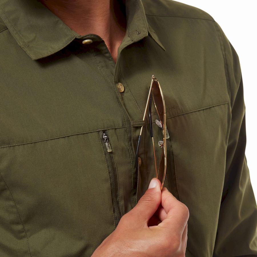 Dark Khaki Craghoppers Kiwi Boulder Long Sleeved Men's Shirts | YEL5485WJ