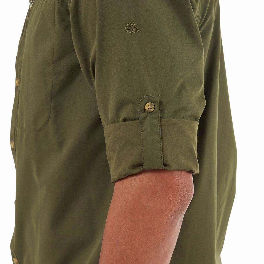 Dark Khaki Craghoppers Kiwi Boulder Long Sleeved Men's Shirts | YEL5485WJ