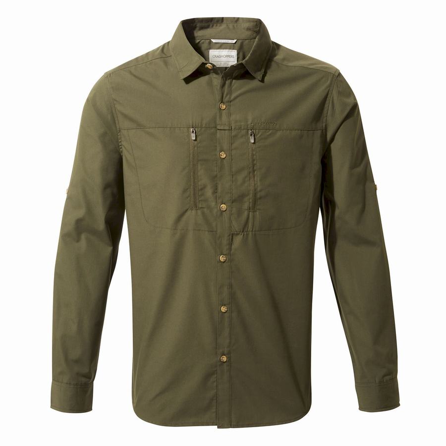 Dark Khaki Craghoppers Kiwi Boulder Long Sleeved Men\'s Shirts | YEL5485WJ