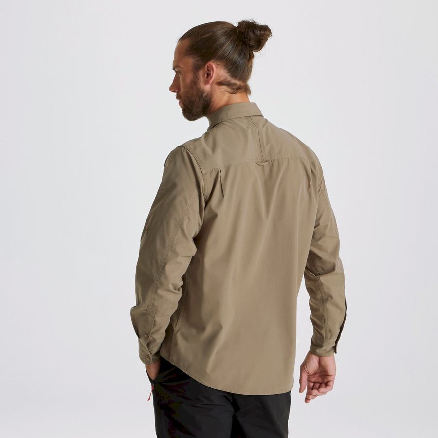 Dark Khaki Craghoppers Kiwi Long Sleeved Men's Shirts | ITL3232VJ