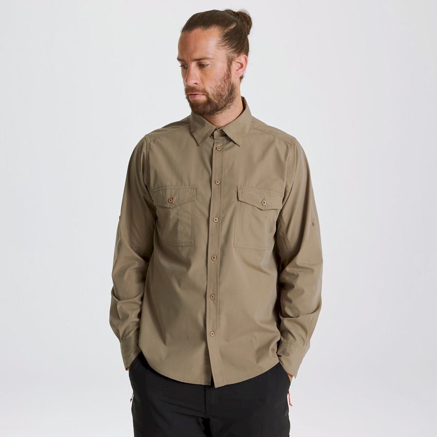 Dark Khaki Craghoppers Kiwi Long Sleeved Men's Shirts | ITL3232VJ