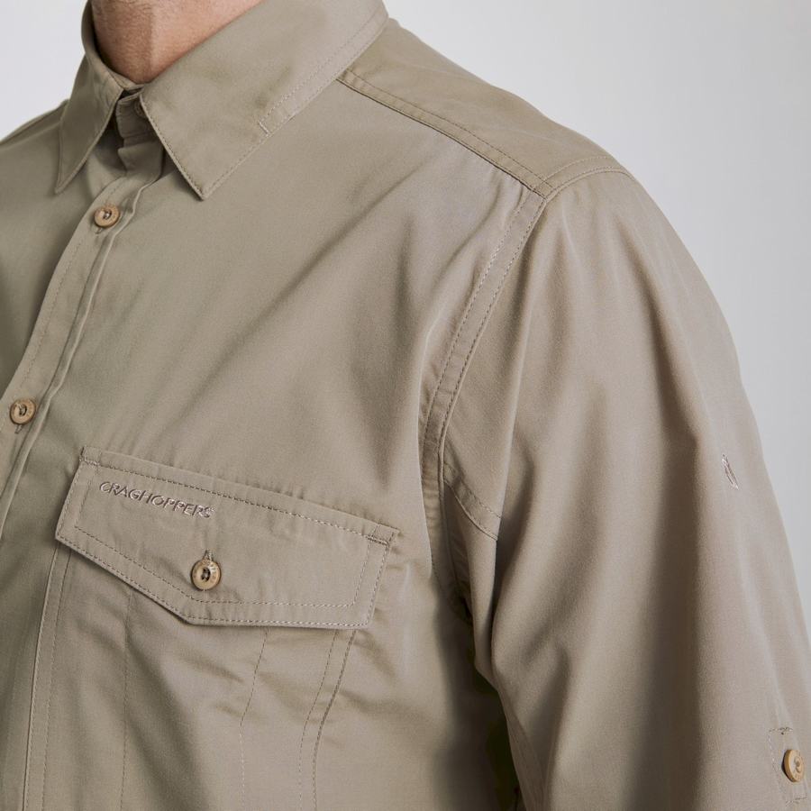 Dark Khaki Craghoppers Kiwi Long Sleeved Men's Shirts | ITL3232VJ