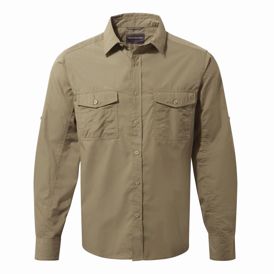 Dark Khaki Craghoppers Kiwi Long Sleeved Men\'s Shirts | ITL3232VJ