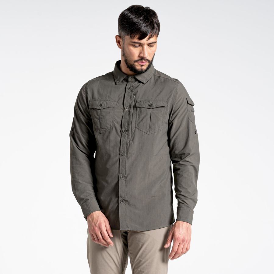 Dark Khaki Craghoppers NosiLife Adventure II Long Sleeved Men's Shirts | CCD7851EG