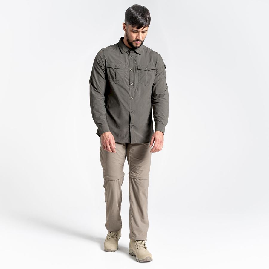 Dark Khaki Craghoppers NosiLife Adventure II Long Sleeved Men's Shirts | CCD7851EG