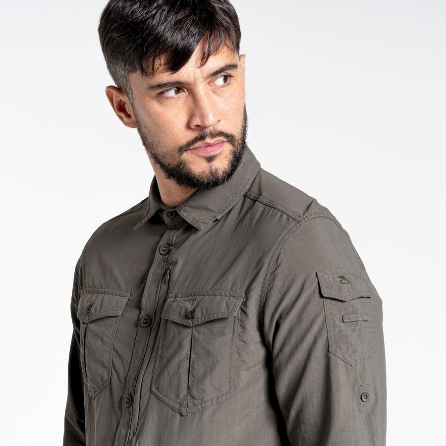 Dark Khaki Craghoppers NosiLife Adventure II Long Sleeved Men's Shirts | CCD7851EG