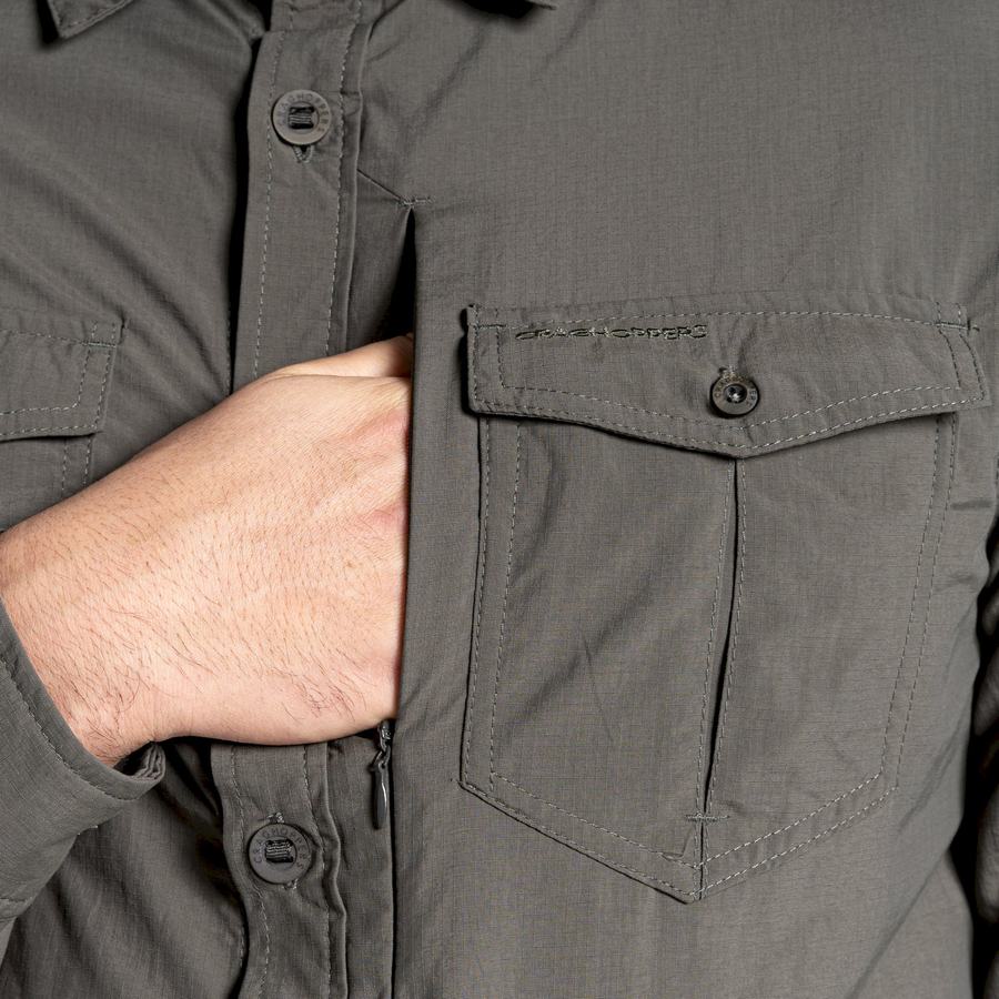 Dark Khaki Craghoppers NosiLife Adventure II Long Sleeved Men's Shirts | CCD7851EG