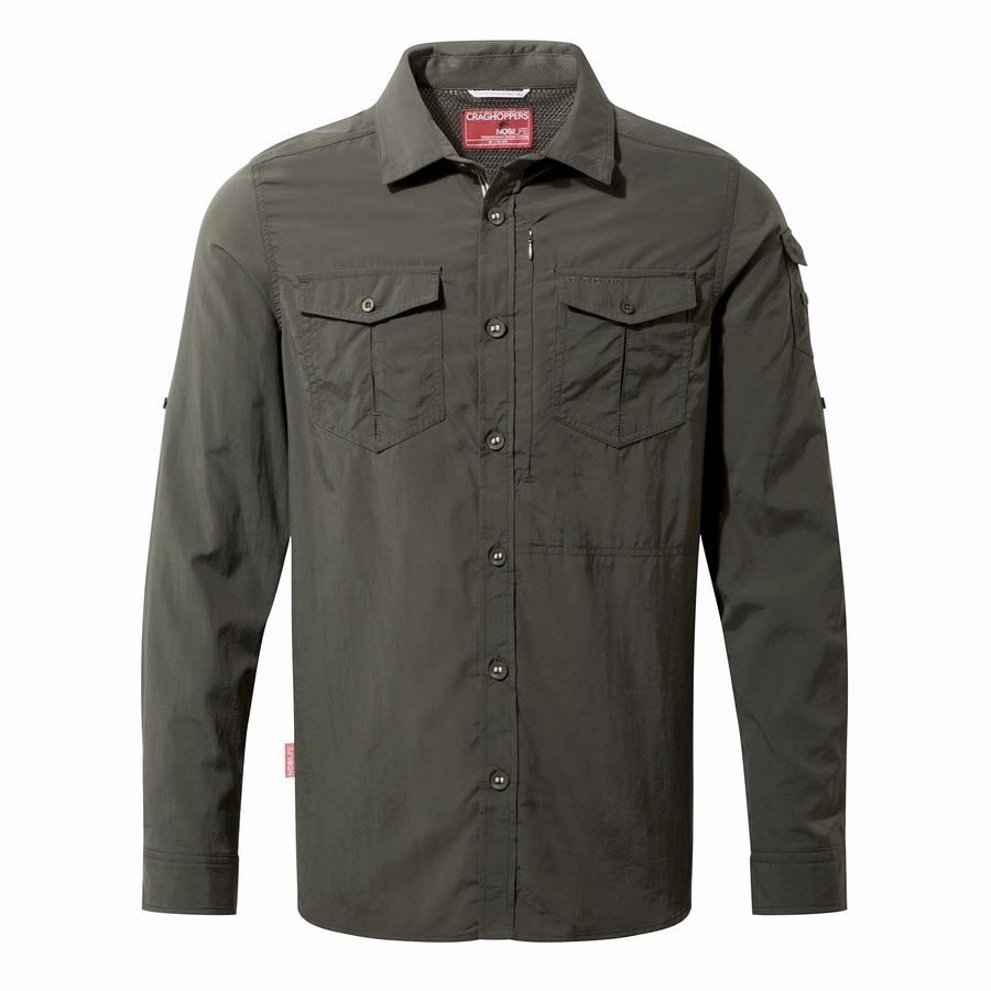 Dark Khaki Craghoppers NosiLife Adventure II Long Sleeved Men's Shirts | CCD7851EG