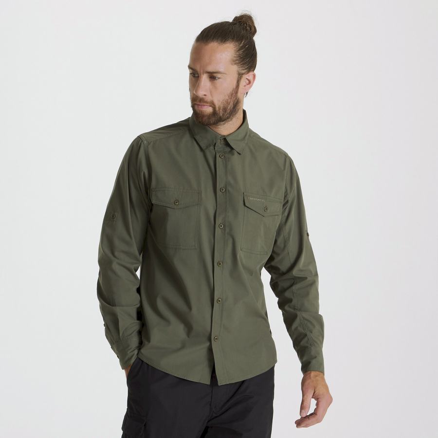 Deep Green Craghoppers Kiwi Long Sleeved Men's Shirts | QYQ9810XZ