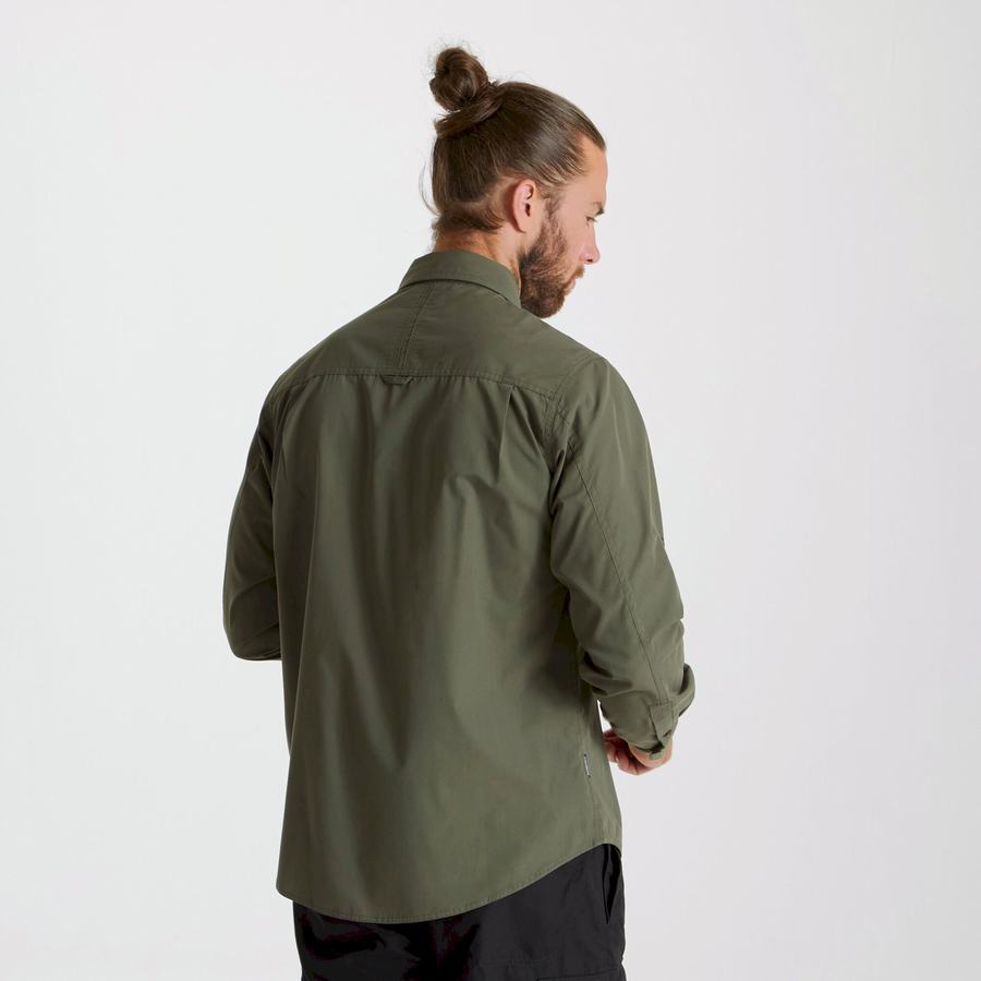 Deep Green Craghoppers Kiwi Long Sleeved Men's Shirts | QYQ9810XZ