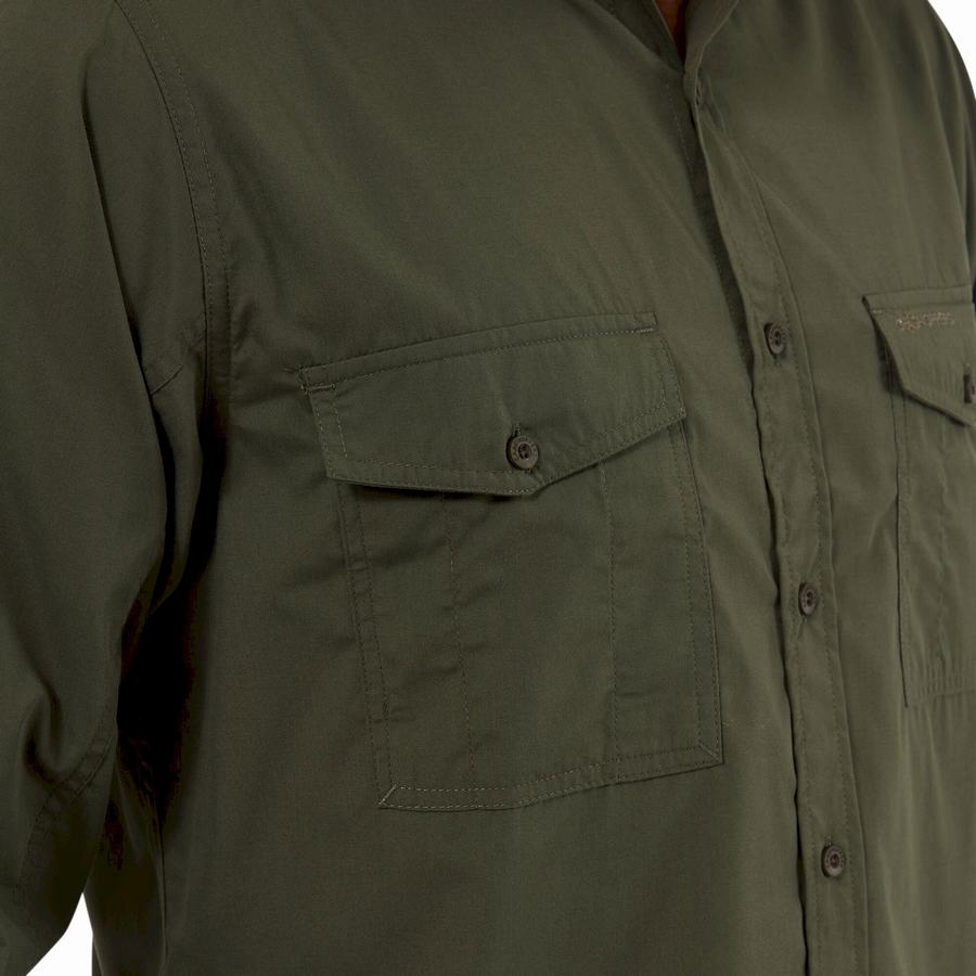 Deep Green Craghoppers Kiwi Long Sleeved Men's Shirts | QYQ9810XZ