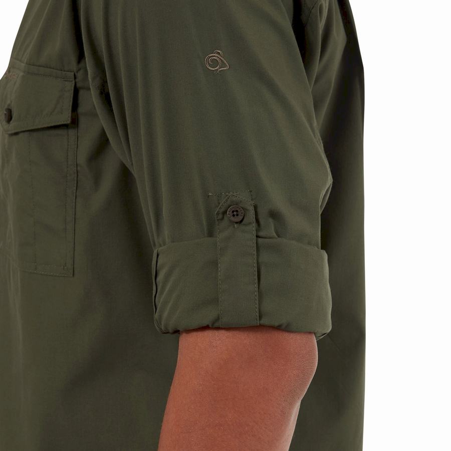 Deep Green Craghoppers Kiwi Long Sleeved Men's Shirts | QYQ9810XZ