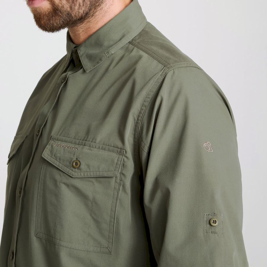 Deep Green Craghoppers Kiwi Long Sleeved Men's Shirts | QYQ9810XZ