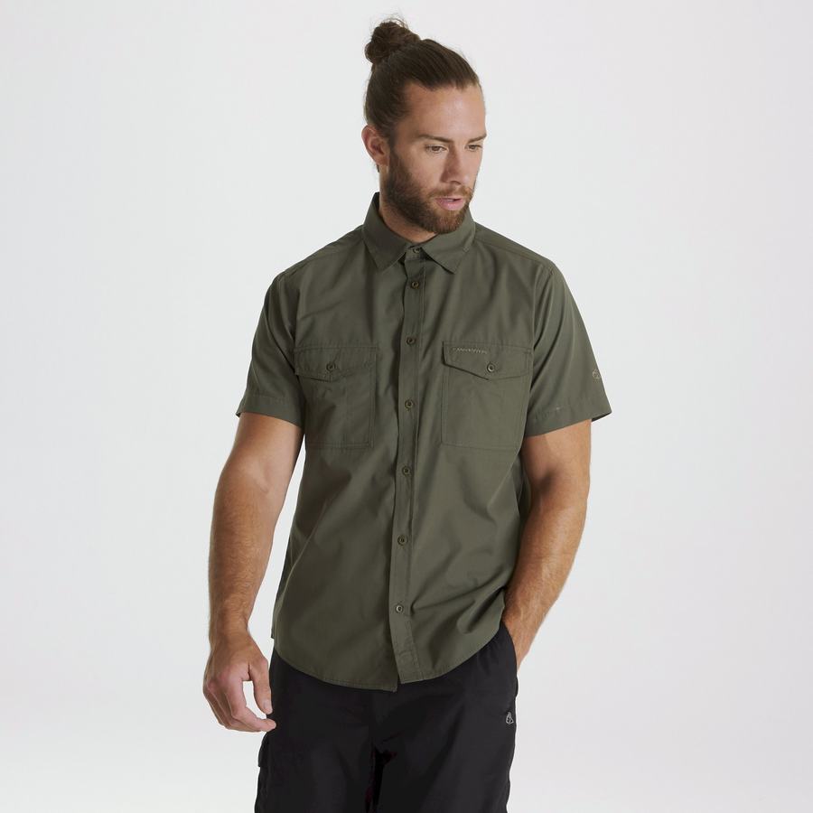 Deep Green Craghoppers Kiwi Short Sleeved Men's Shirts | FBZ424MX