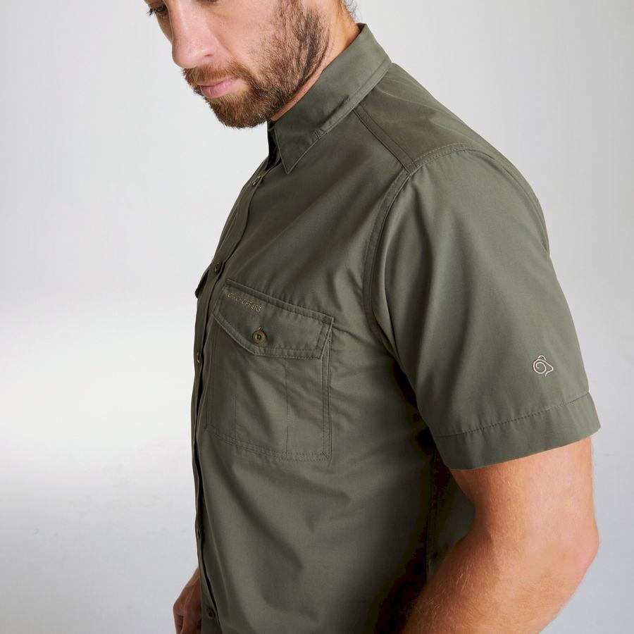 Deep Green Craghoppers Kiwi Short Sleeved Men's Shirts | FBZ424MX