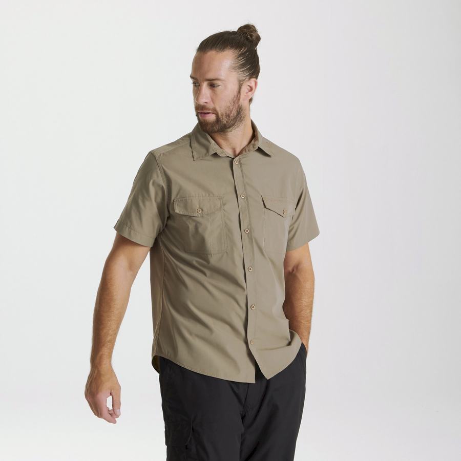 Deep Green Craghoppers Kiwi Short Sleeved Men's Shirts | ORT4123MB