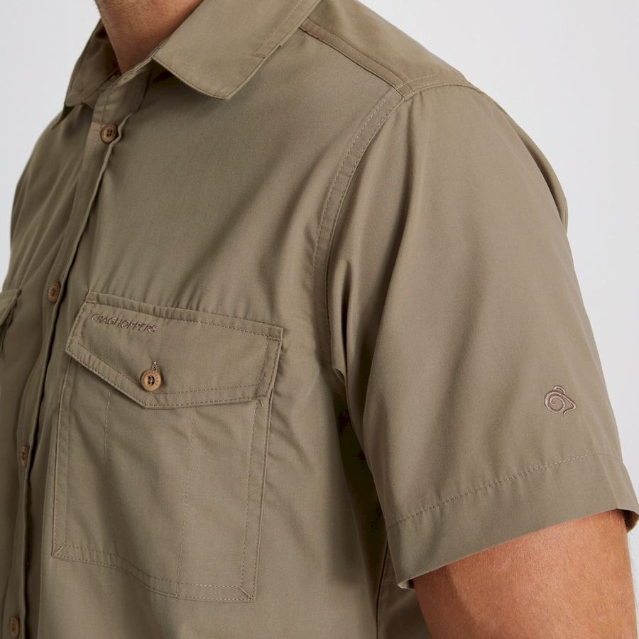 Deep Green Craghoppers Kiwi Short Sleeved Men's Shirts | ORT4123MB