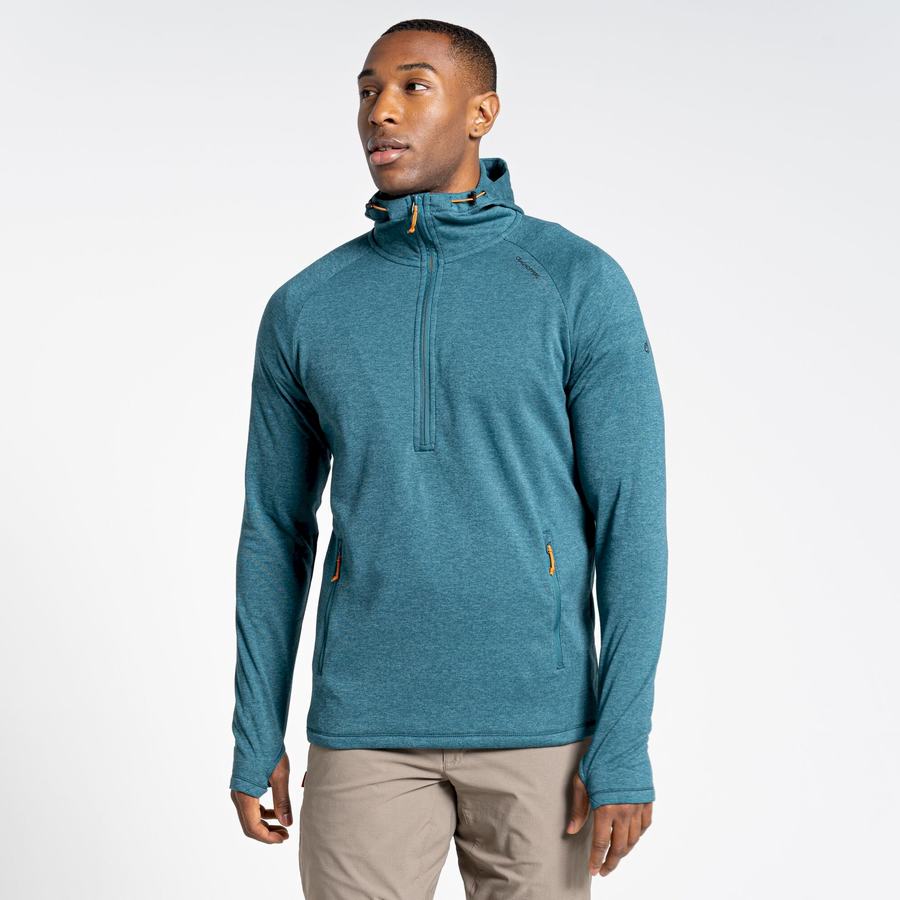 Green Craghoppers Dynamic Hooded Half Zip Top Men's T-Shirts | NLO3027OX