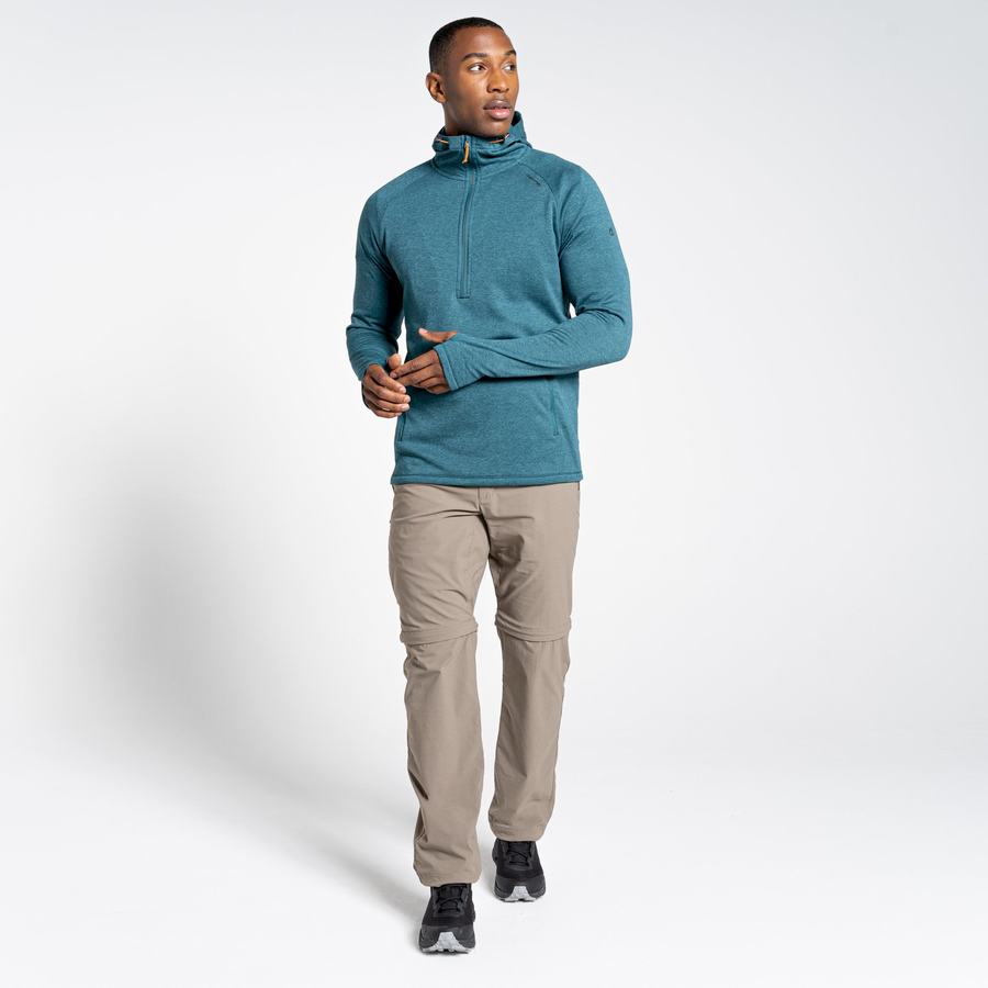 Green Craghoppers Dynamic Hooded Half Zip Top Men's T-Shirts | NLO3027OX