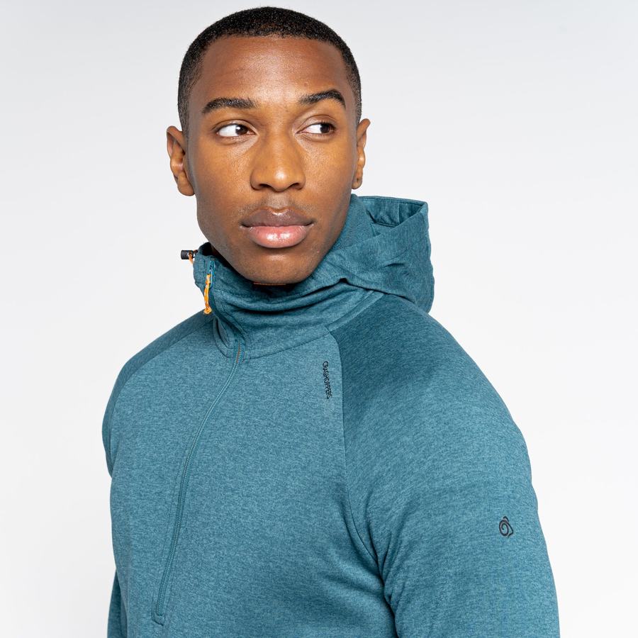 Green Craghoppers Dynamic Hooded Half Zip Top Men's T-Shirts | NLO3027OX