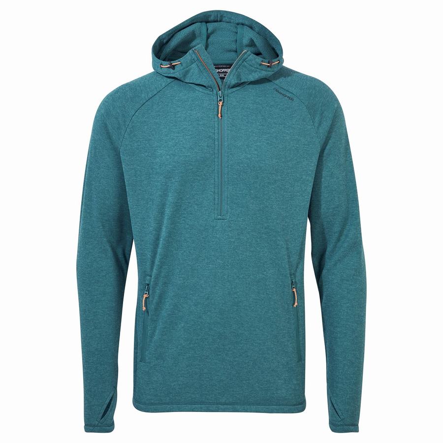 Green Craghoppers Dynamic Hooded Half Zip Top Men\'s T-Shirts | NLO3027OX