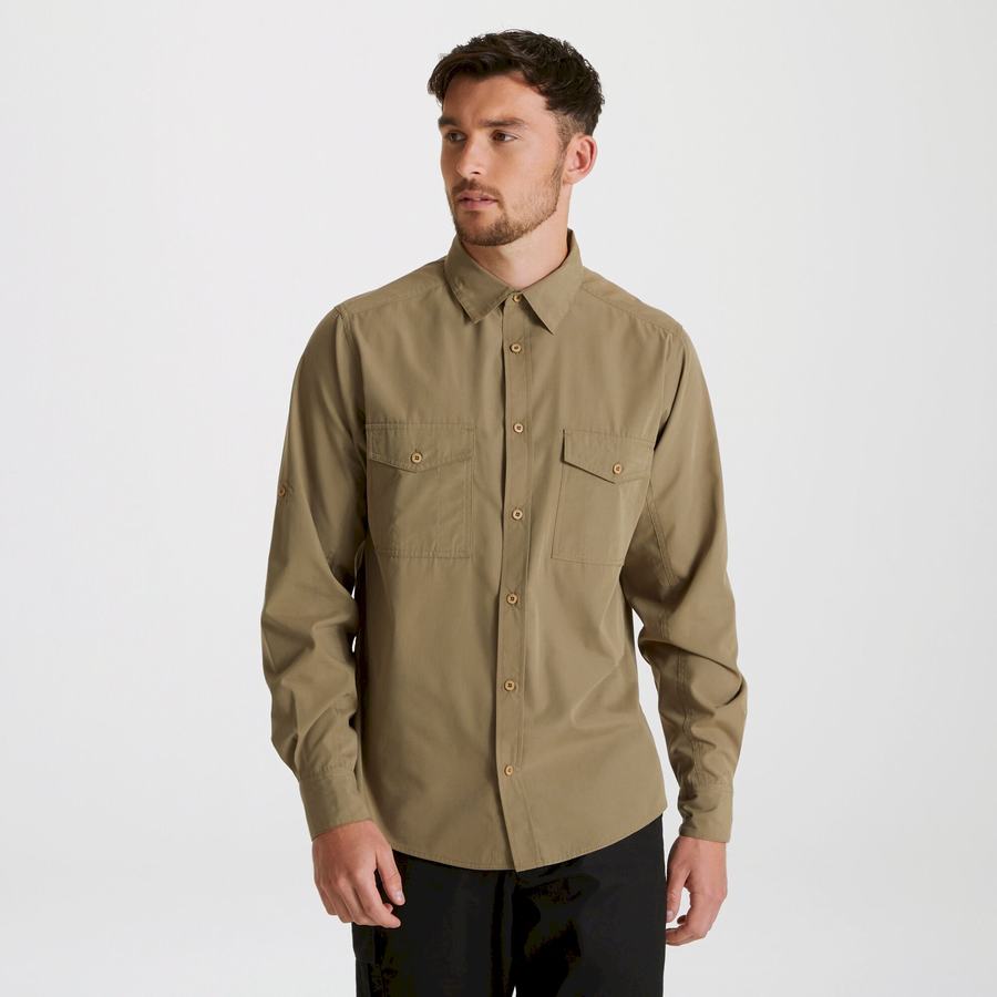 Green Craghoppers Expert Kiwi Long Sleeved Men's Shirts | JWI7954IP