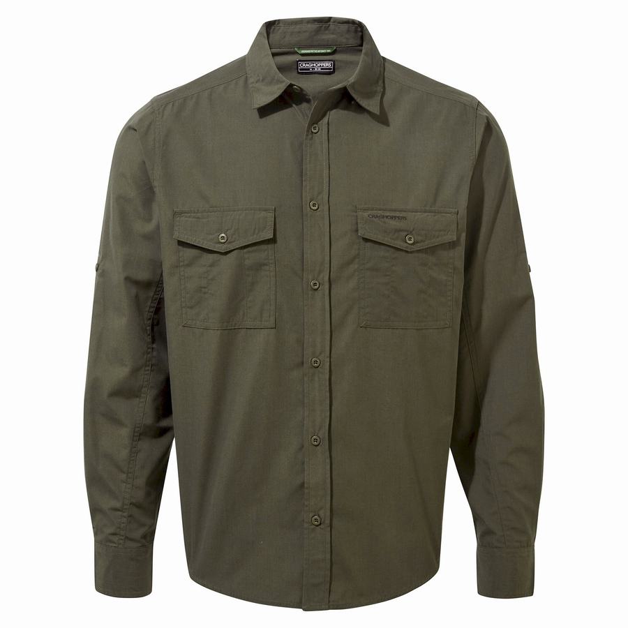 Green Craghoppers Kiwi Long Sleeved Men's Shirts | GNC8827IL