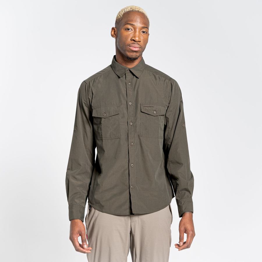 Green Craghoppers Kiwi Long Sleeved Men's Shirts | GNC8827IL