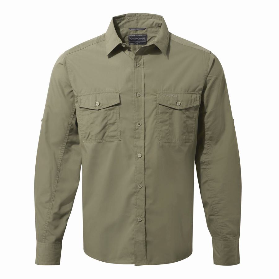 Green Craghoppers Kiwi Long-Sleeved Men's Shirts | HKK9046ZC