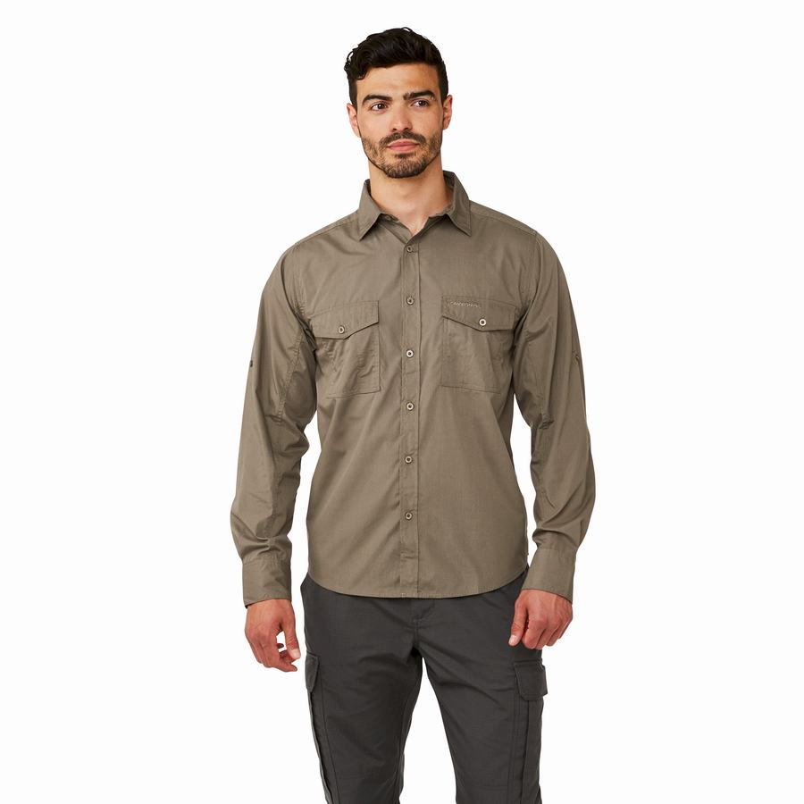 Green Craghoppers Kiwi Long-Sleeved Men's Shirts | HKK9046ZC