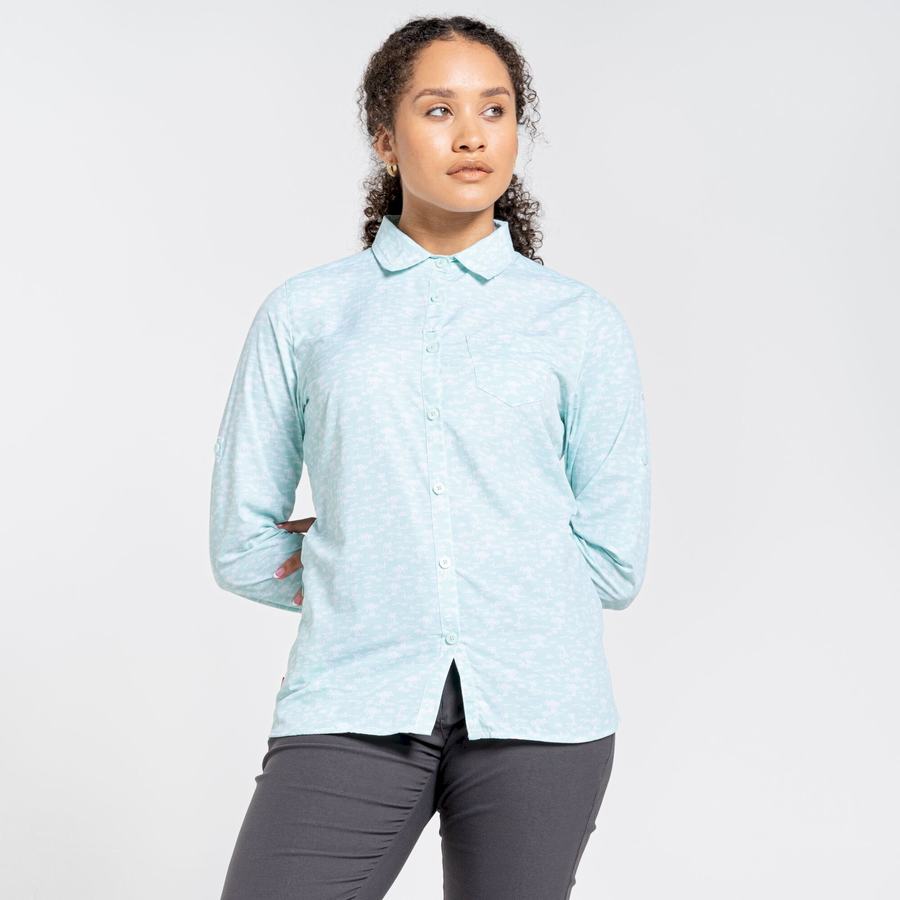 Green Craghoppers NosiLife Callo Long Sleeved Women's Shirts | QVT7382LD