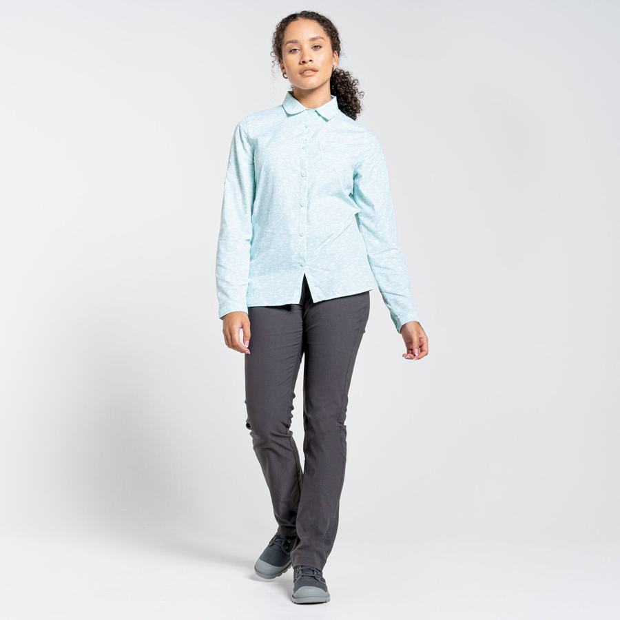 Green Craghoppers NosiLife Callo Long Sleeved Women's Shirts | QVT7382LD