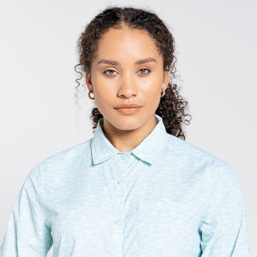 Green Craghoppers NosiLife Callo Long Sleeved Women's Shirts | QVT7382LD