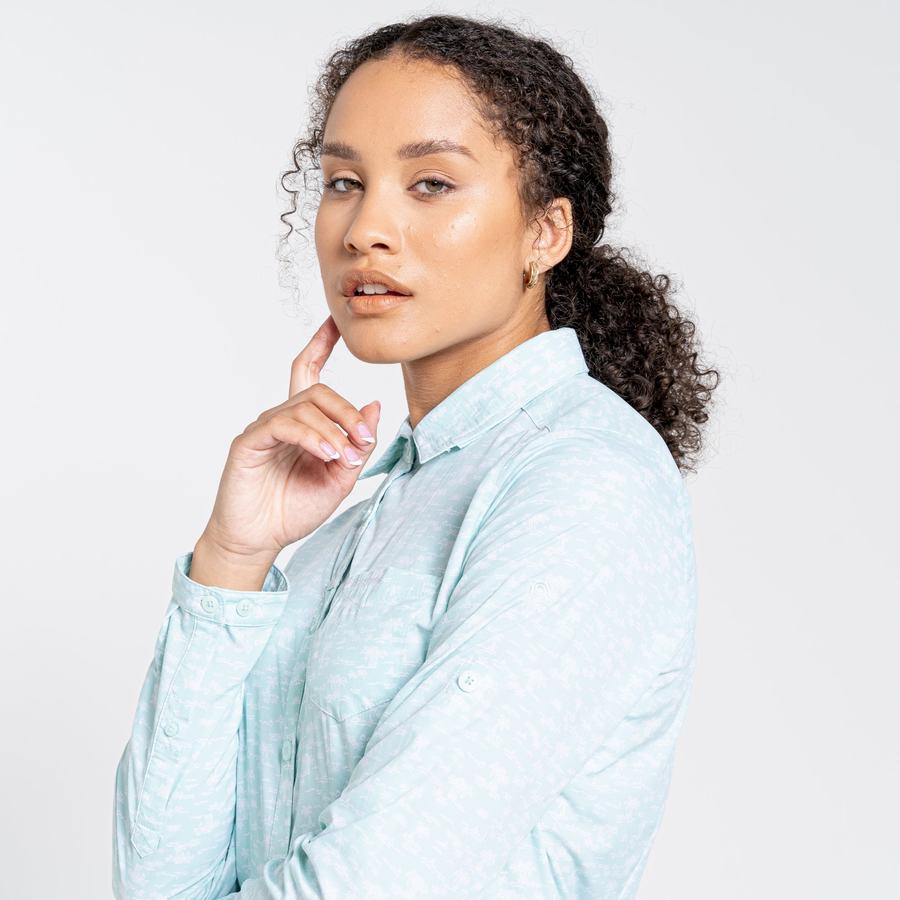 Green Craghoppers NosiLife Callo Long Sleeved Women's Shirts | QVT7382LD