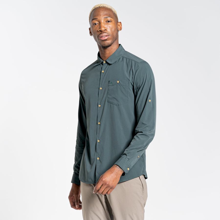 Green Craghoppers NosiLife Nuoro Long Sleeved Men's Shirts | SUX6057RF