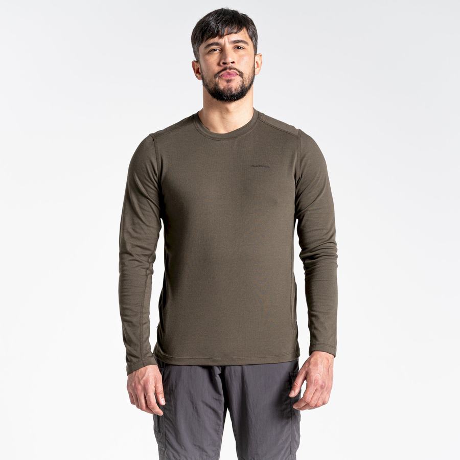 Green Craghoppers NosiLife Talen Long Sleeved Men's T-Shirts | LDS8346VL