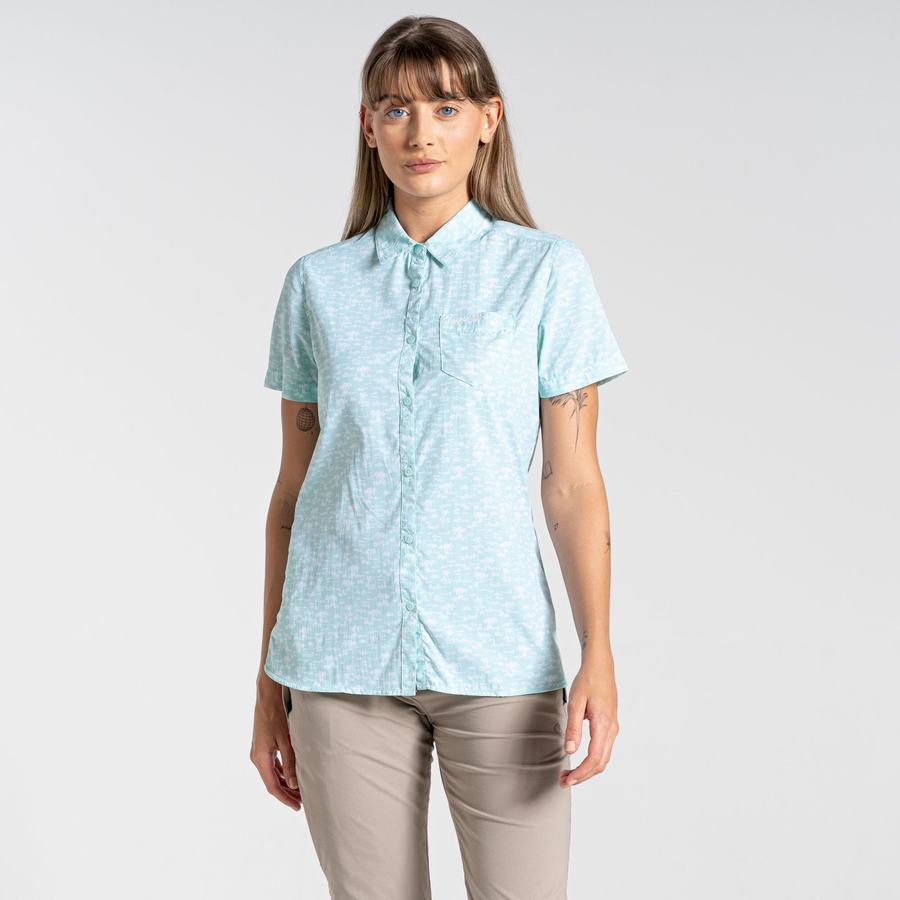 Green Craghoppers NosiLife Tillia Short Sleeved Women's Shirts | FHC5412JG