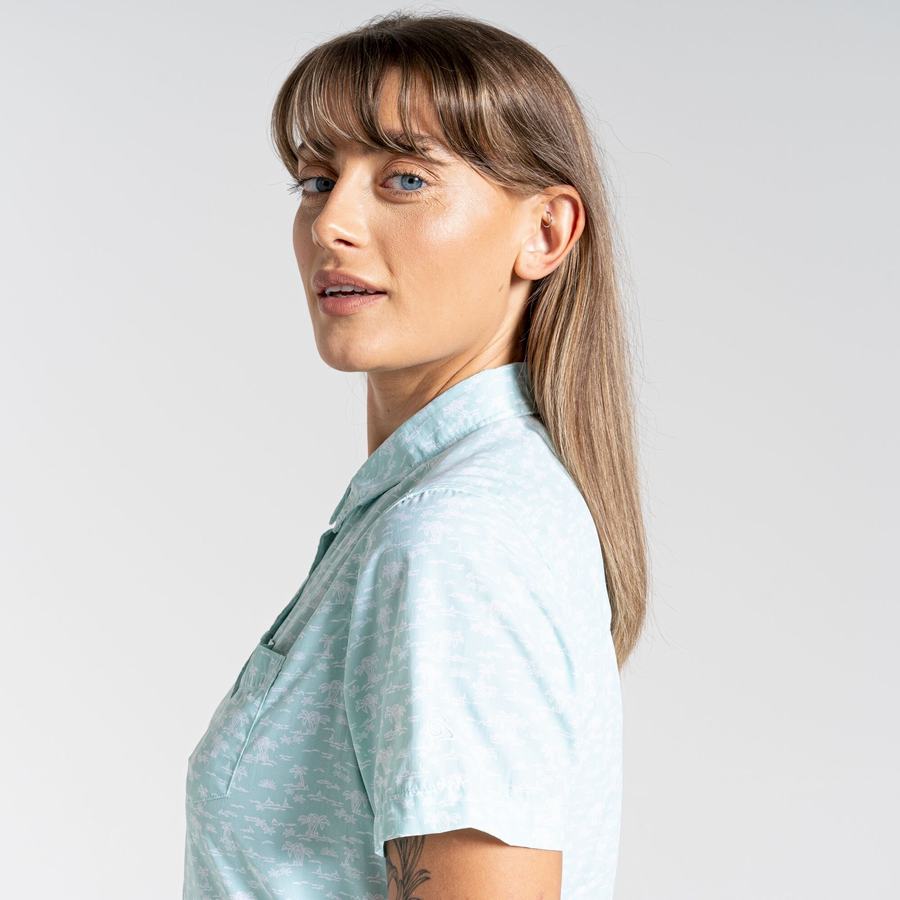 Green Craghoppers NosiLife Tillia Short Sleeved Women's Shirts | FHC5412JG