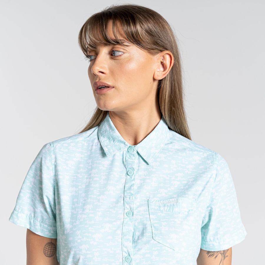 Green Craghoppers NosiLife Tillia Short Sleeved Women's Shirts | FHC5412JG