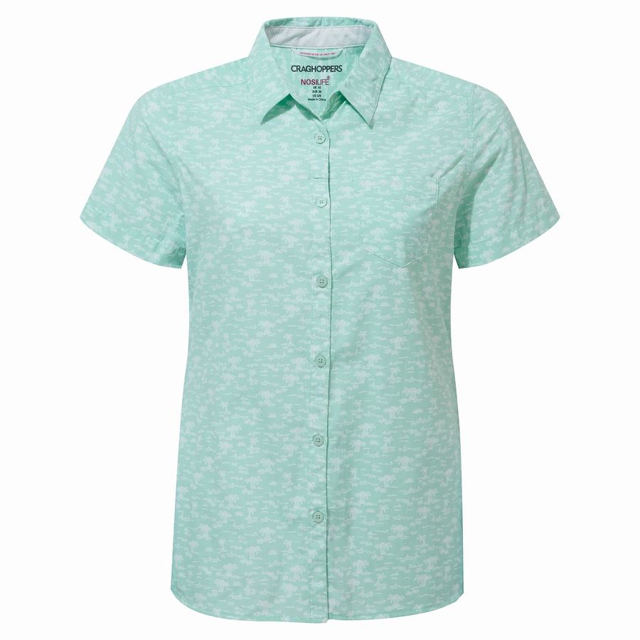 Green Craghoppers NosiLife Tillia Short Sleeved Women's Shirts | FHC5412JG