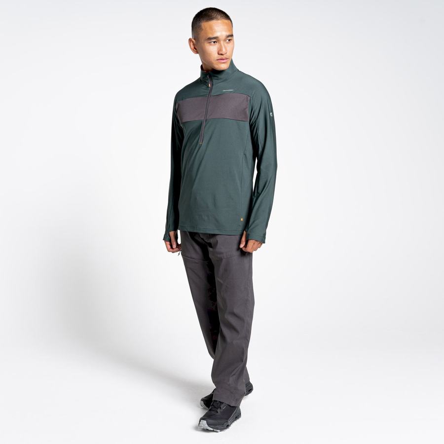 Green Craghoppers NosiLife Valens Half Zip Top Men's T-Shirts | LPN3415IX