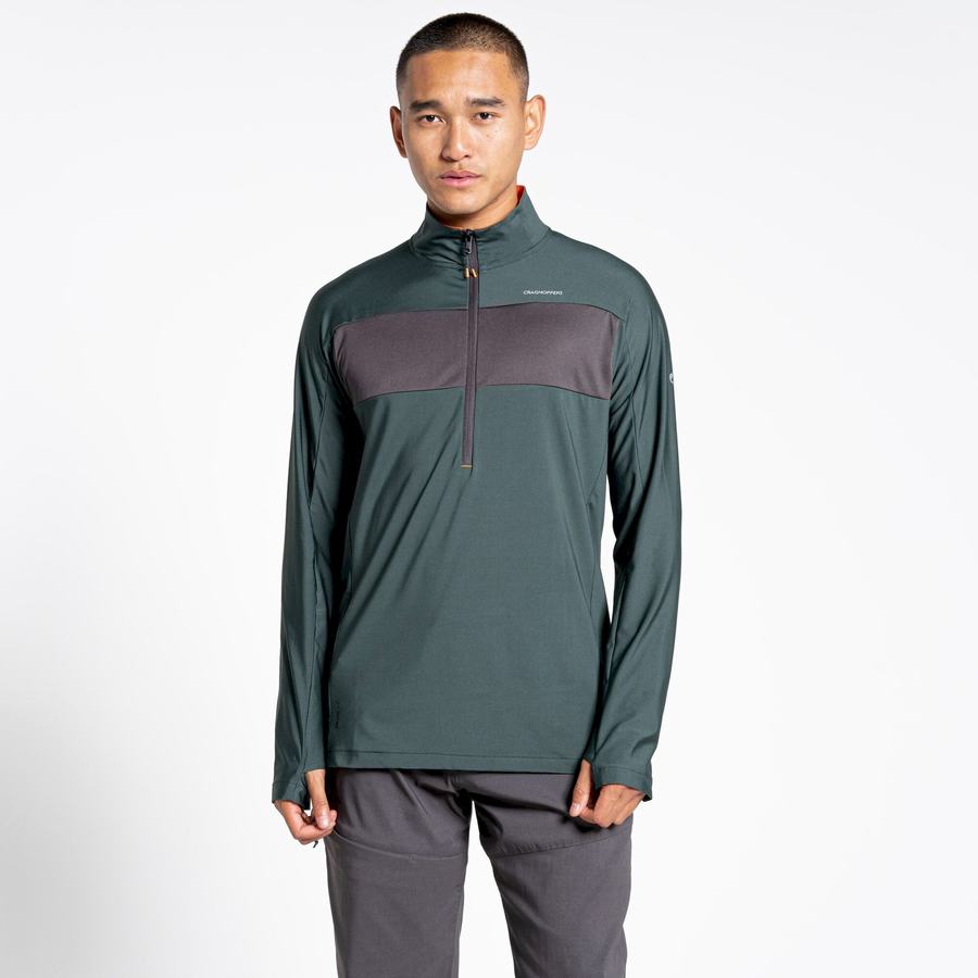 Green Craghoppers NosiLife Valens Half Zip Top Men's T-Shirts | LPN3415IX