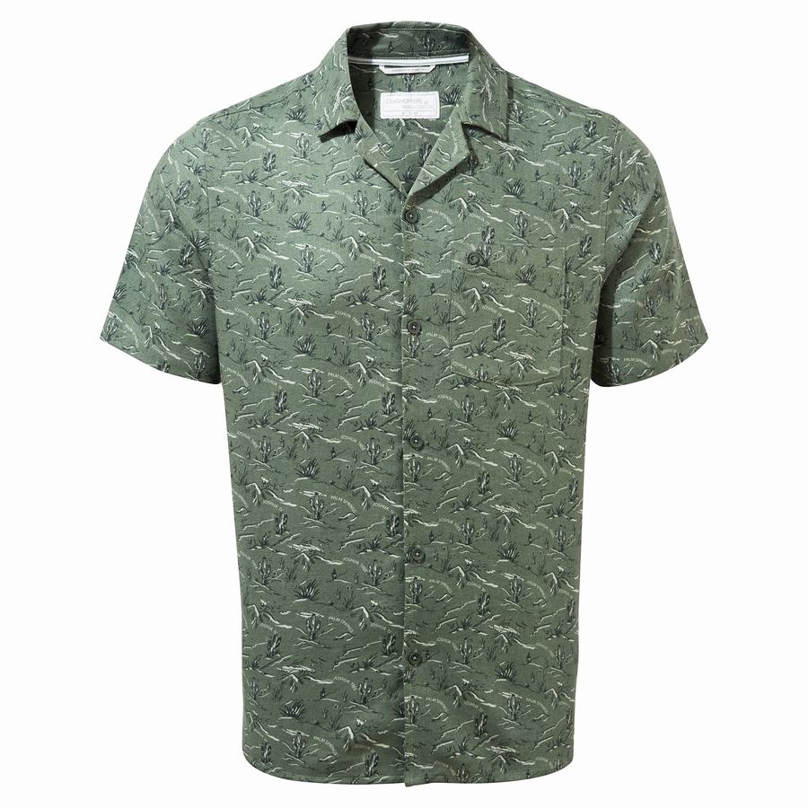 Green Craghoppers Nosibotanical Hula Short Sleeved Men\'s Shirts | RCQ6381WQ